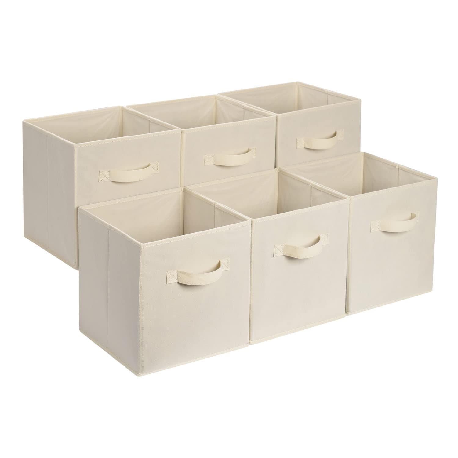 Amazon Basics Collapsible Fabric Storage Cube Bins Organizer with Handles, Sturdy, Beige, 13-x-13-x-13-inch, Pack of 6