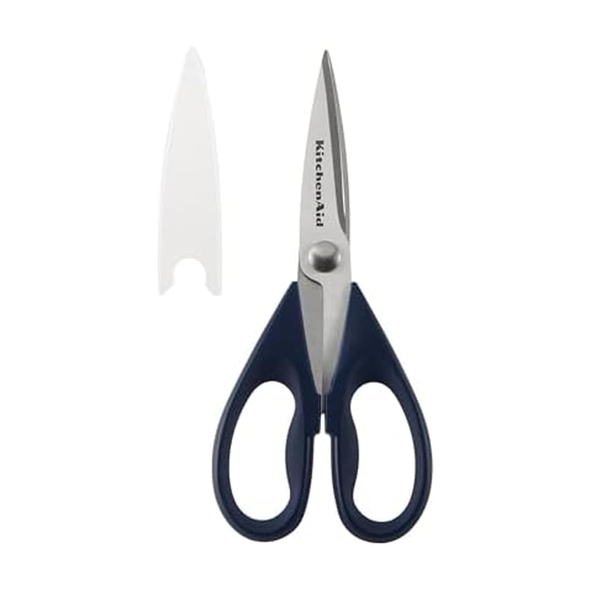 KitchenAid All Purpose Kitchen Shears with Protective Sheath Durable Stainless Steel Scissors, Dishwasher Safe, Soft Grip Comfort Handle, 8.72 Inch, Ink Blue