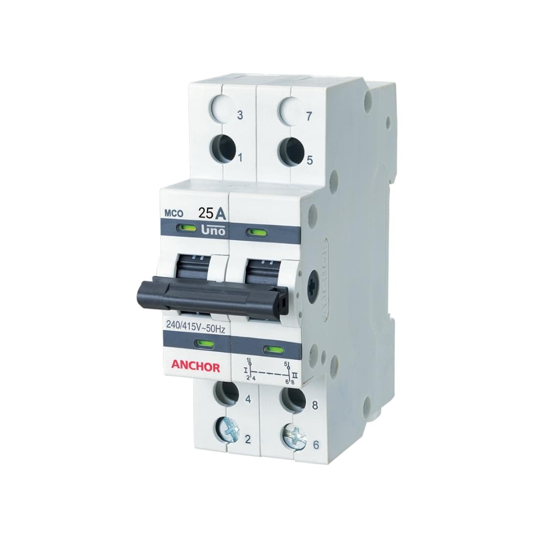 by Panasonic UNO Series 25 Amp Dual Pole MCB Type Change Over Switch | 2 Pole C Curve MCB (White, 98081)