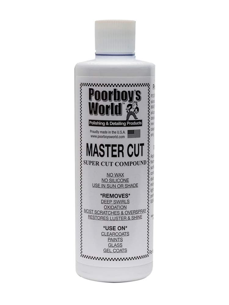 Poorboy’s World Master Cut Professional Grade Heavy-Duty Compound Removes Deep Swirls, Oxidation, Scratches and Overspray.