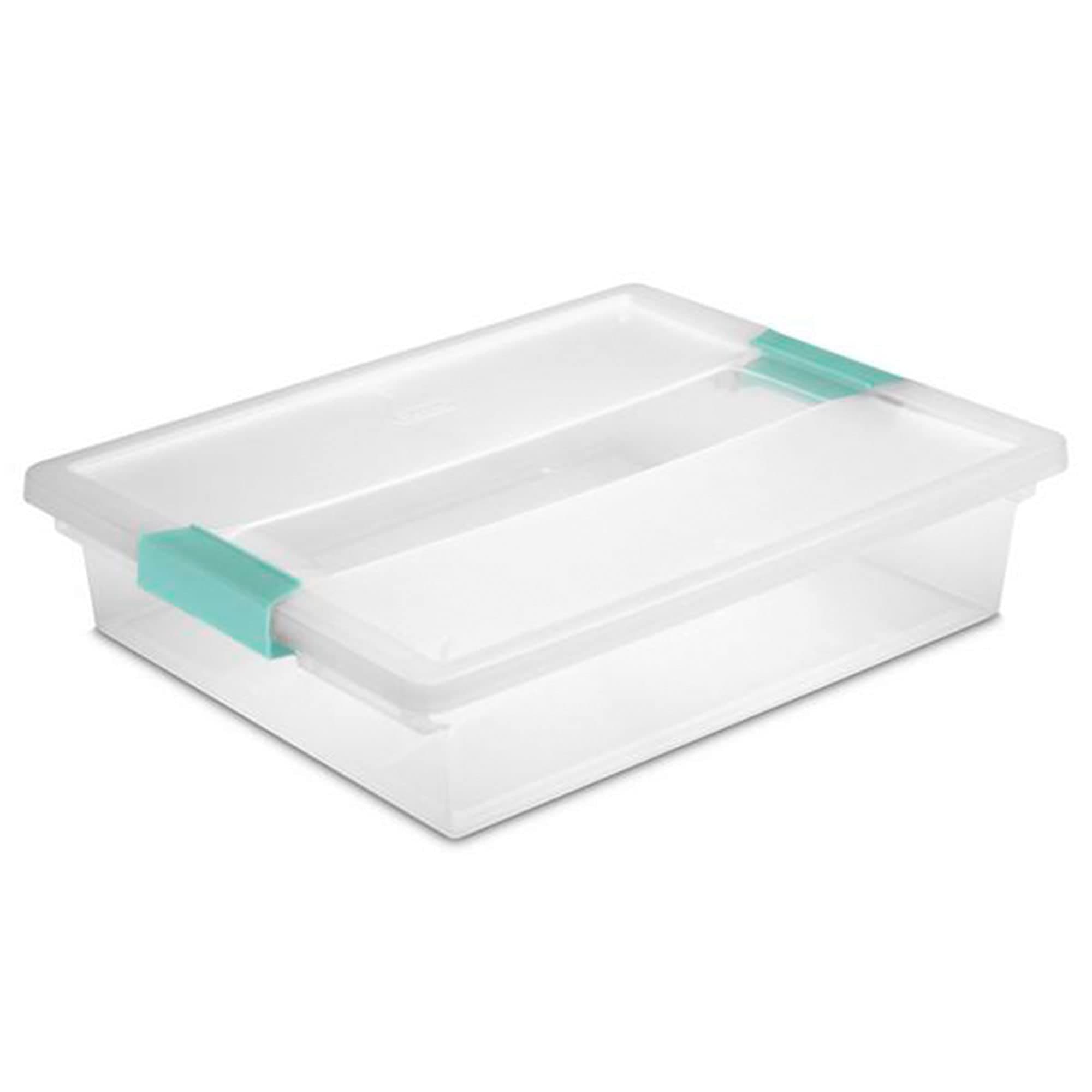 Sterilite Clip Box, Stackable Small Storage Bin with Latching Lid, Plastic Container to Organize Office, Crafts, Clear Base and Lid, Large, 1-Pack