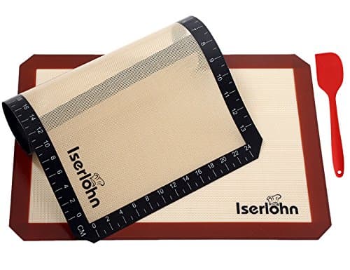 Iserlohn Non Stick Silicone Baking Mat (2 Pack) 16.5x11.6 Inch, with Heat Resistant Silicone Spatula, Reusable Cookie Baking Sheet, Fit for US Half Sheet Size