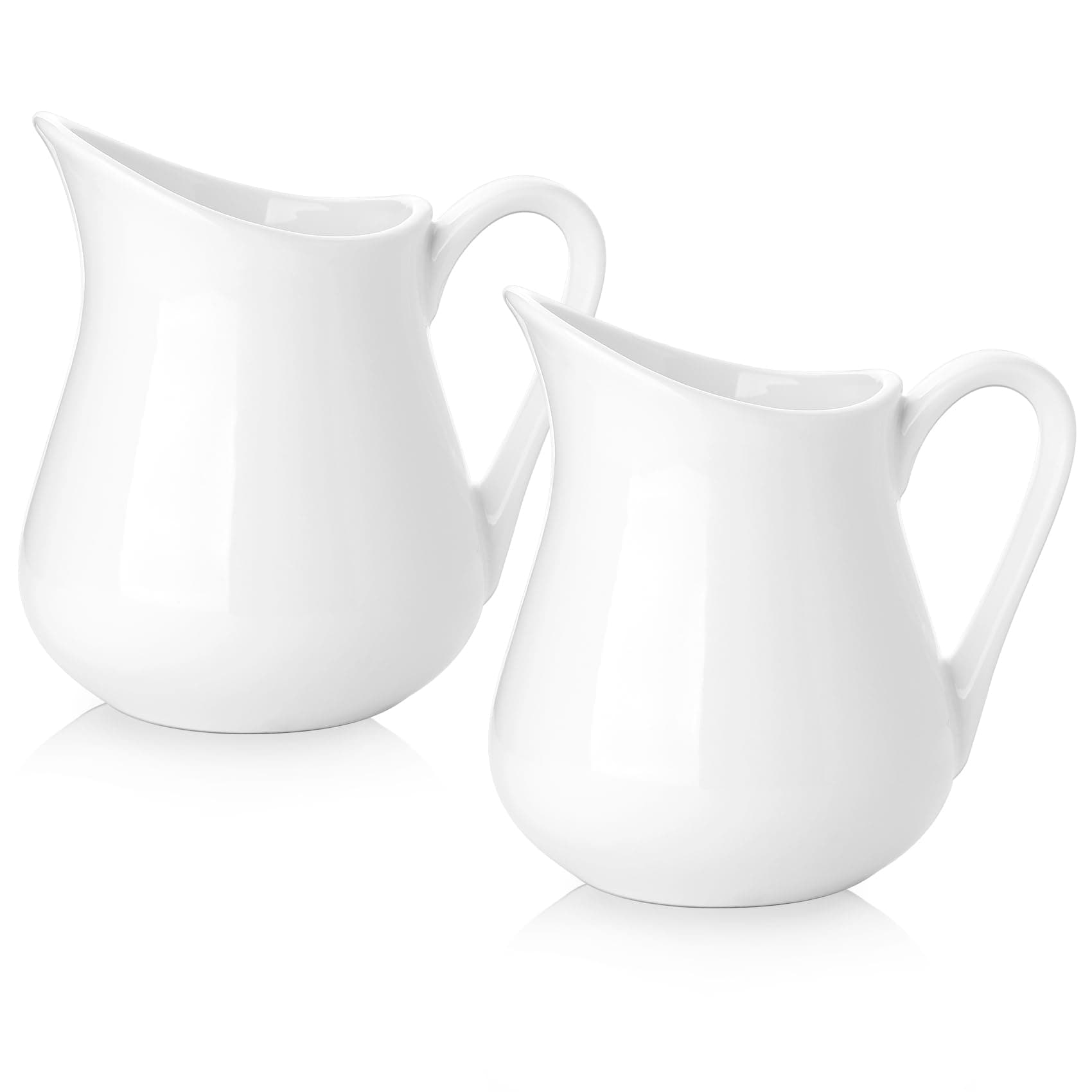 Nucookery 2 Pack 8 Oz White Creamer with Handle, Ceramic Small Creamer Pitcher Set of 2, Porcelain Small Milk Pitcher For Coffee Sauces Salad Milk, Microwave & Freezer Safe (8-Ounce, Set/2)