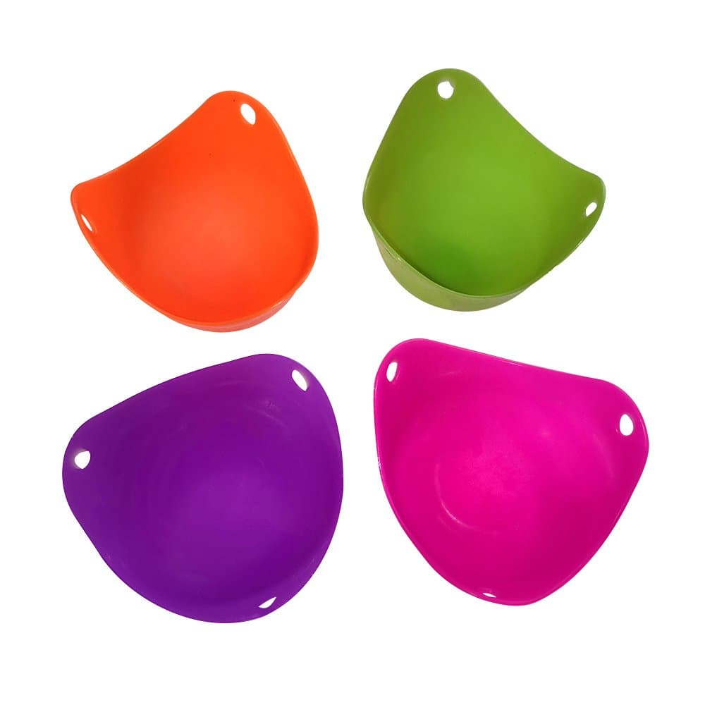 Silicone Egg Poacher Cups | 4 Pc Silicone Egg Poaching Cups | Set of 4 Colorful Poached Egg Pans in Pod Shape | Dishwasher and Microwave Safe