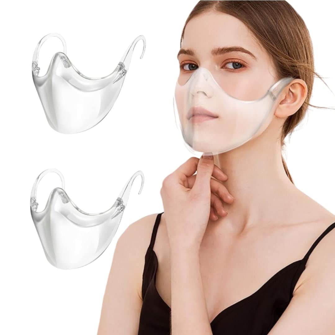 Transparent Face Protection Clear Face_Shield 2 Pack, Reusable Anti-Fog and Breathable Visible Expression for Adults