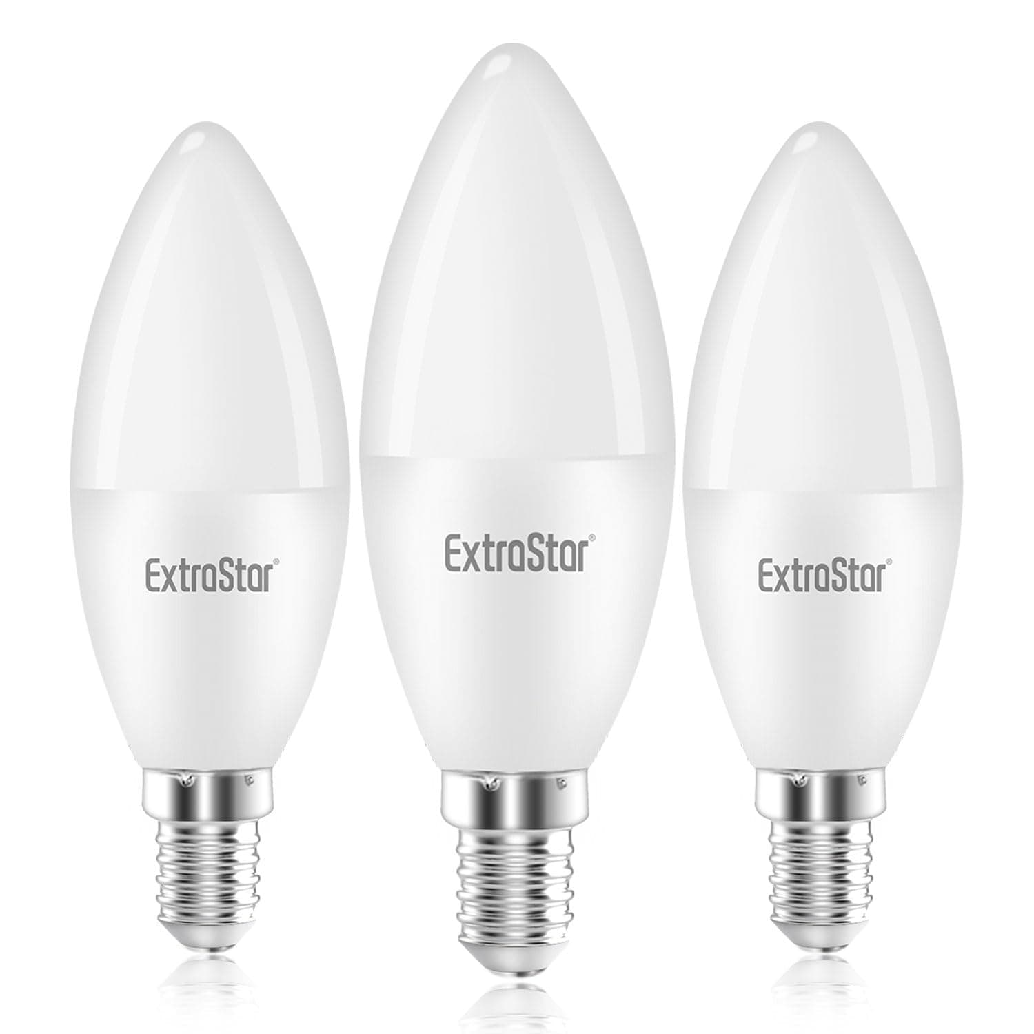 EXTRASTAR E14 LED Candle Light Bulbs, 6W SES Warm White 3000K Energy Saving Bulb, 42W Equivalent, Small Edison Screw C37 Light Bulb, 510LM, Non-Dimmable, Pack of 3