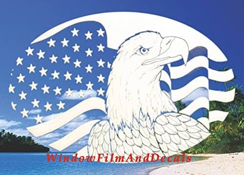 Oval Flag & Eagle Horizontal Etched Window Decal Vinyl Glass Cling - 8" x 12" - White with Clear Design Elements
