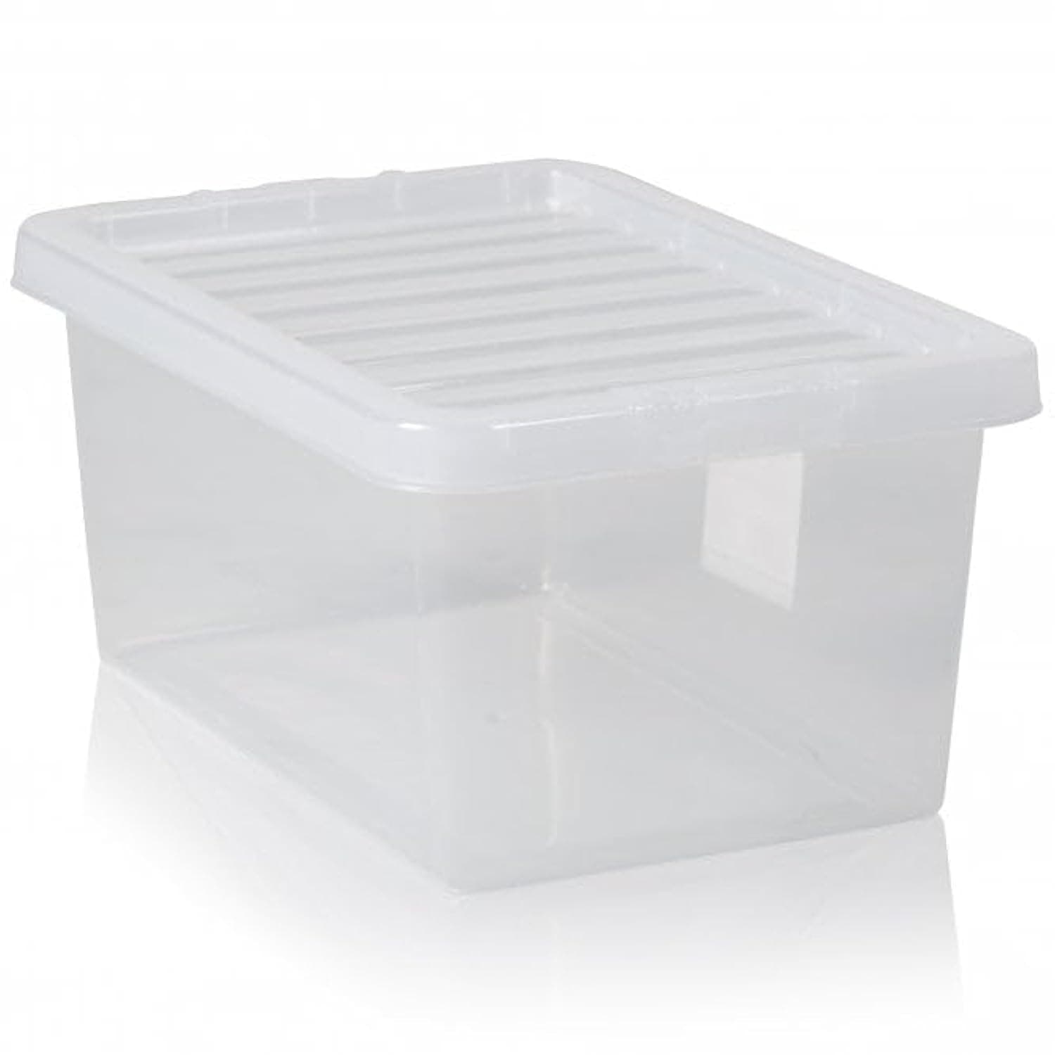 PACK OF 2 Medium Storage Box with Lid Strong Plastic Stackable Nestable Container Home Office Clear (7 Litre)