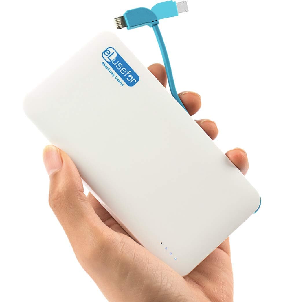 On The Go Charger for iPhone User, Built in Cable with Dual Function Connector, Compatible for iPhone, Power Bank & Micro USB Input Device, 5000mAh Portable Battery Pack