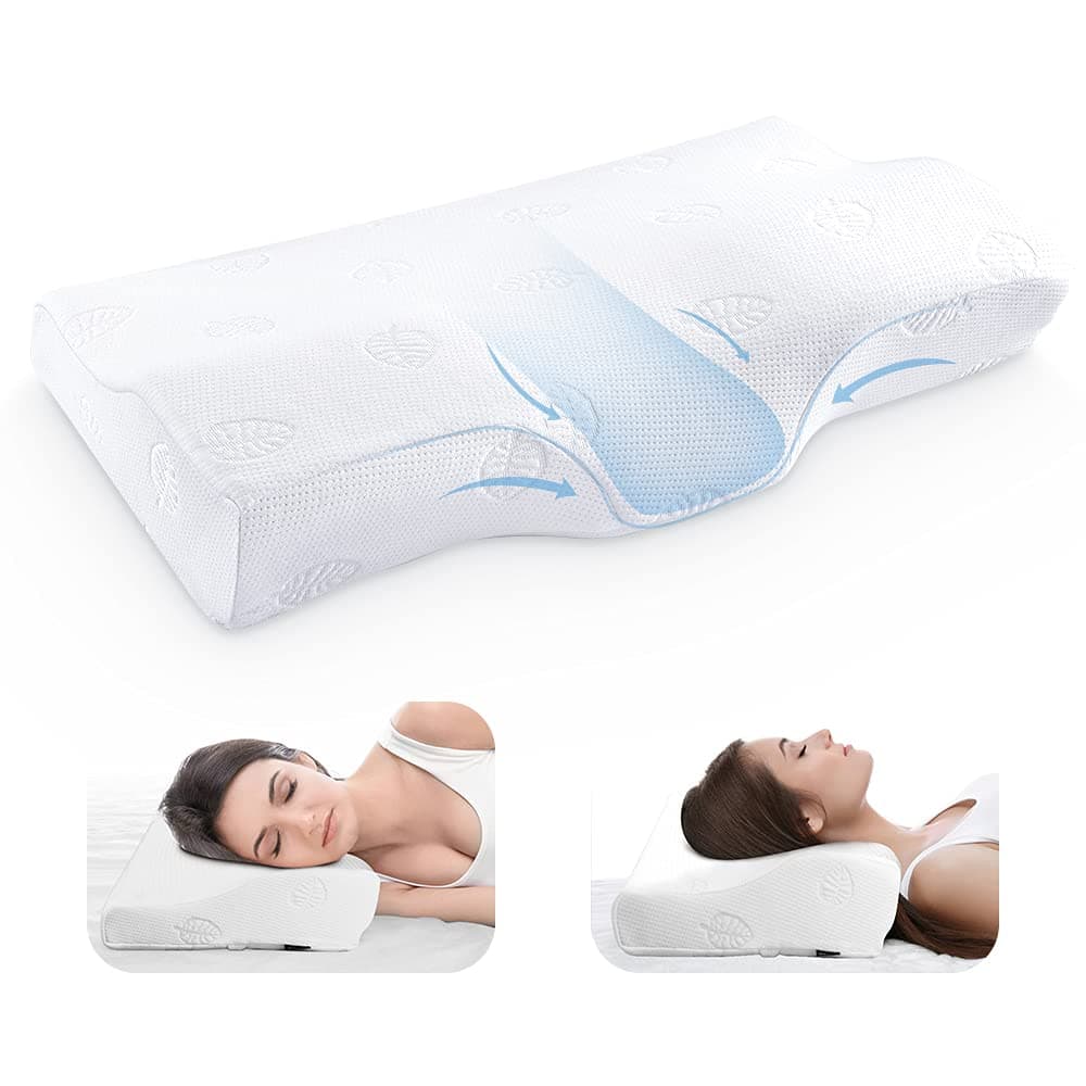 Contour Pillow Memory Foam, Ergonomic Cervical Support Pillows for Head Neck and Shoulder Pain Relief, Sleeping Orthopedic Pillow for Side, Back, Stomach Sleepers Standard 100 by Oeko-TEX