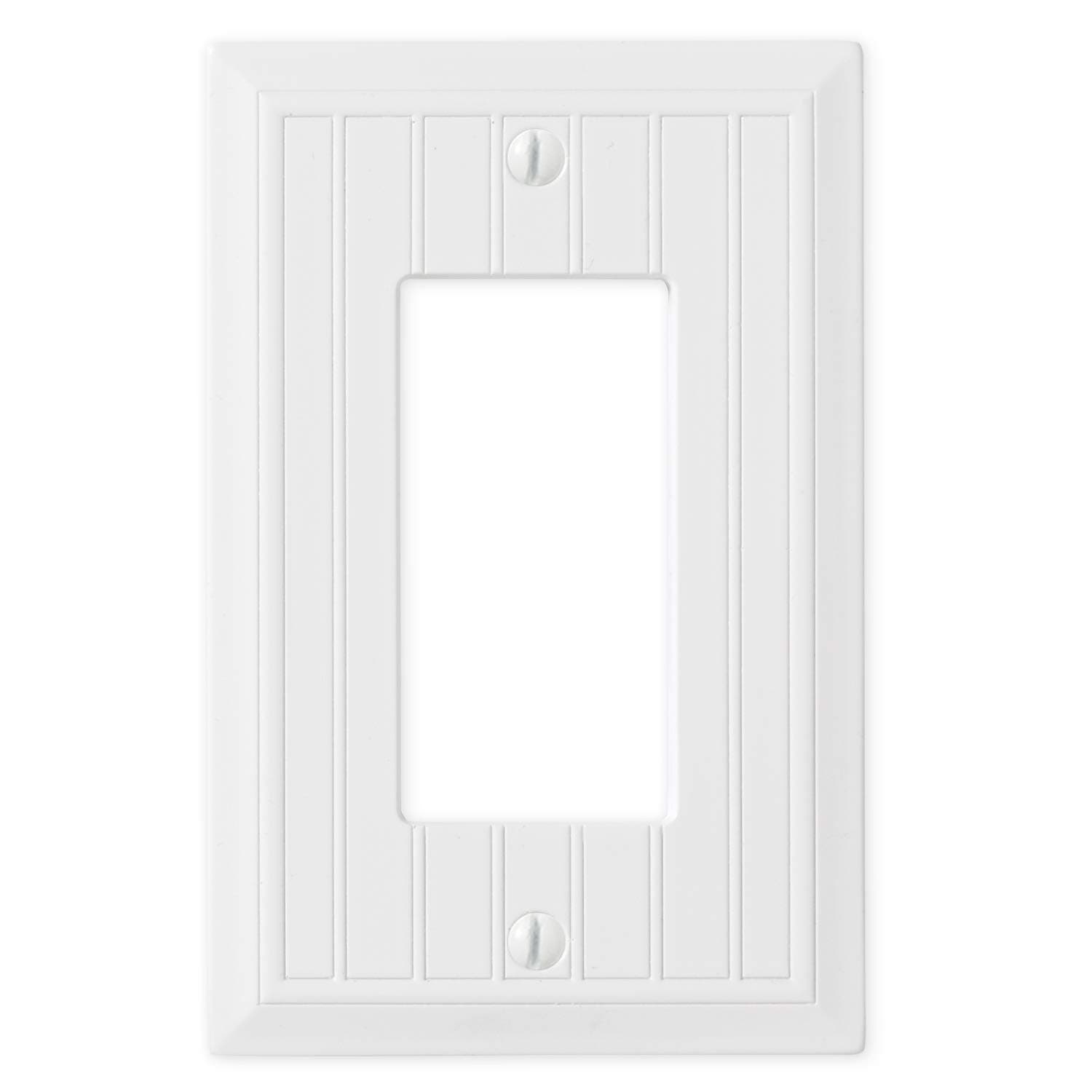 Questech Light Switch Cover, Single Rocker Wall Plate for Electrical Outlets, 1-Gang Single Decorator GFCI Switch Plate Standard Size, Cottage Beadboard, Bright White Polished