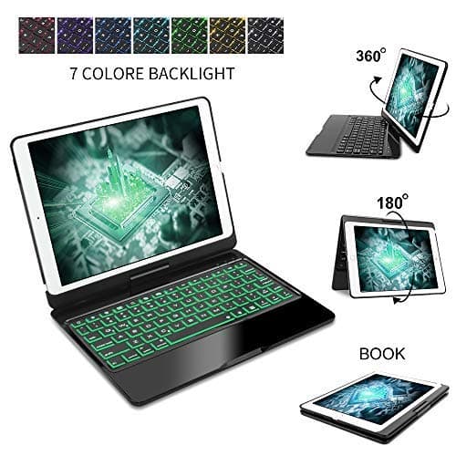 iPad 10.5 Keyboard Case for iPad Pro 10.5 2017, New iPad Air 3rd Gen 2019,360° Rotatable, 7 Color Backlits Wireless Bluetooth Keyboard, Auto Sleep/Wake, iPad Keyboard with Case 10.5 Inch, Black