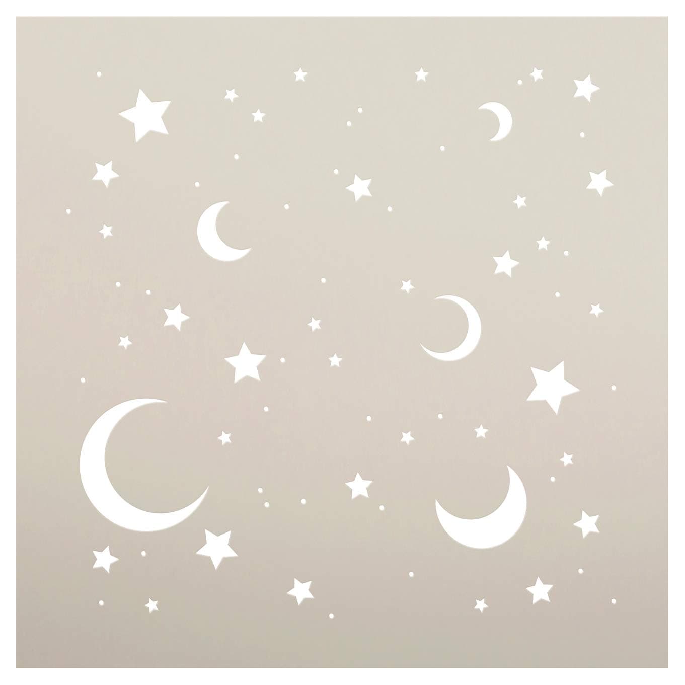 Moon & Stars Stencil by StudioR12 | Dreamy Night Sky Pattern Art - Reusable Mylar Template | Painting, Chalk, Mixed Media | Use for Journaling, DIY Home Decor - STCL706 Select Size (9" x 9")