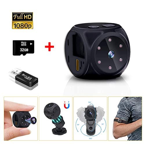 Hidden Camera with Audio,HD 1080P Mini Camera Spy Wireless,Portable Security Nanny Cam Cop Action Cameras - Night Vision/Motion Detection for Home,Office,Outdoor (Include 32GB Card & No WiFi Needed)