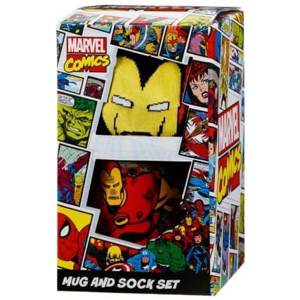 Marvel Comics Mug & Sock Set - Iron Man Captain America - Mens gift ideas Boys gift ideas