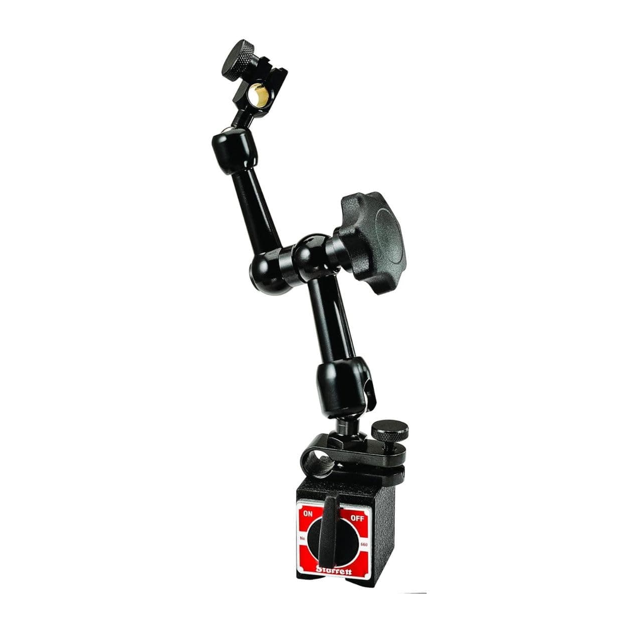 Starrett Magnetic Base Indicator Holder with Post Assembly for Fast and Easy Indicator Positioning - Single Knob, Three Adjustable Pivots - 660