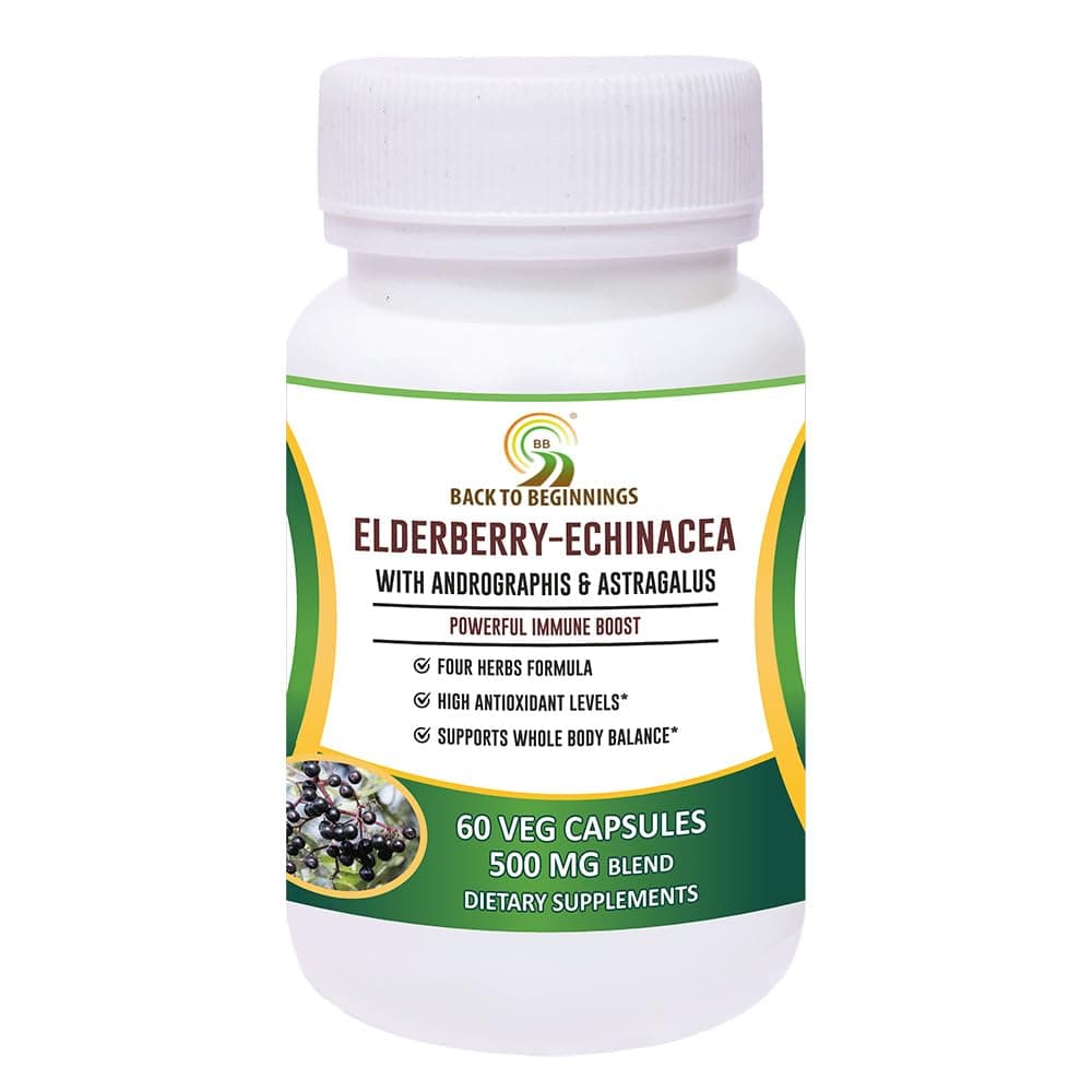 BB Back To Beginnings Complte Wellness Elderberry – Echinacea with Andrographis & Astragalus for Immunity & Respiratory Health Improvement - 500 Mg Blend – 60 Veg Capsules (pack of 01)