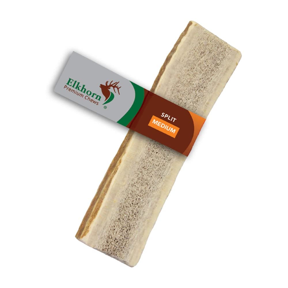 Medium Split Single Pack (for 20-40 lb Dogs and Puppies) Premium Grade Elk Antler for Dogs (1 Piece) Sourced in The USA