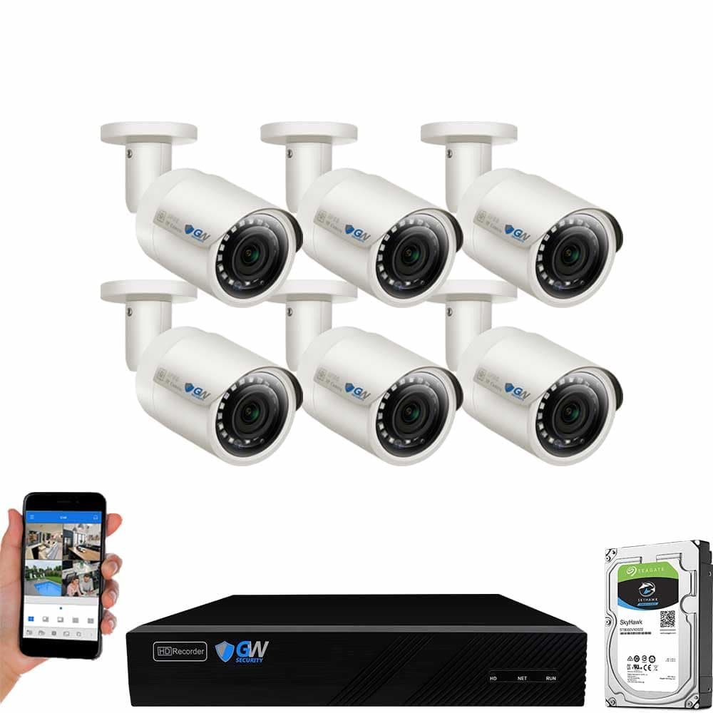 GW Security Super HD 8 Channel 4K NVR Security System with 6 IP H.265 5MP (2.5 X 1080P) PoE Security Cameras, 100ft Night Vision, 2 TB HDD