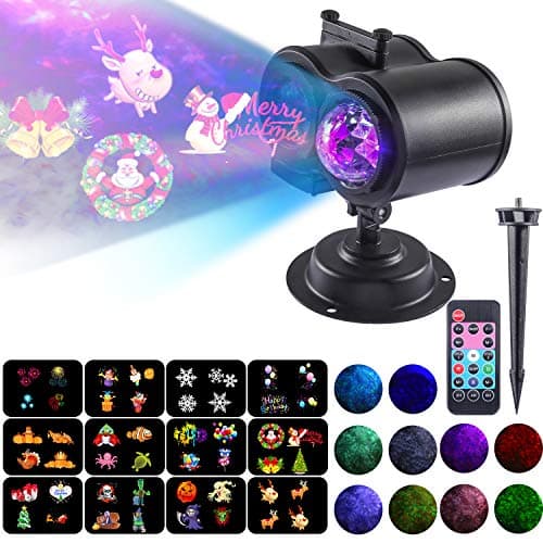 Projector Light for Holiday - 2 in 1 Ripple Ocean Light with 12 Slides 10 Colors Patterns, Waterproof Outdoor/Indoor Landscape Theme Party Yard Garden Decoration