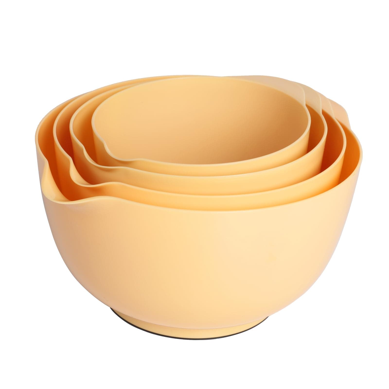 Nesting Plastic Mixing Bowl Set, 4 Piece Mixing Bowl Set with Pour Spouts, Size 1.7, 2.5, 3.5 and 4.5qt, for Prepping, Mixing, Baking, Cooking, Maize