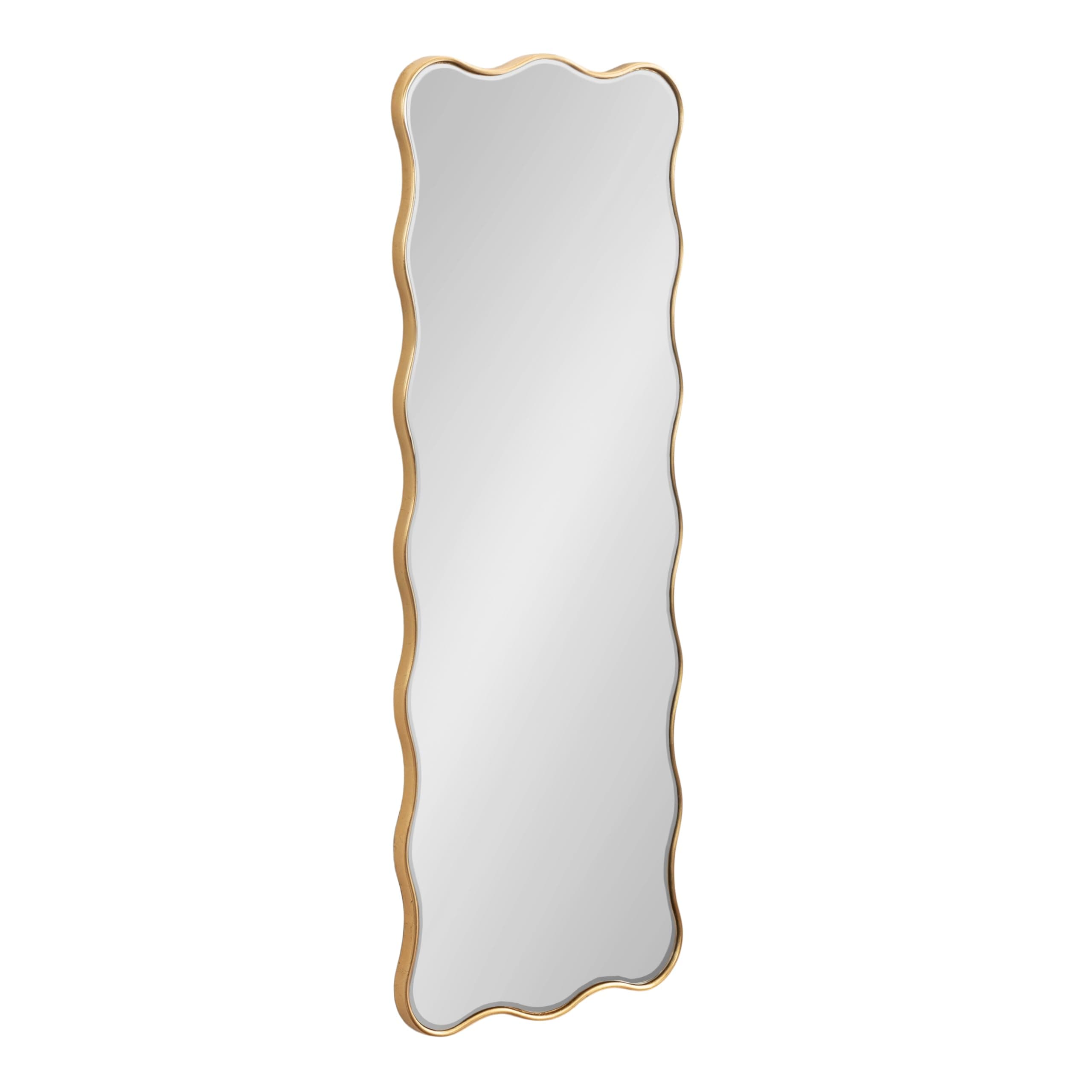 Kate and Laurel Viona Modern Scalloped Rectangle Panel Mirror; 18 x 48; Gold; Decorative Wavy Full-Body Mirror with Unique Rippled Edge for Use as Entryway Wall Decor