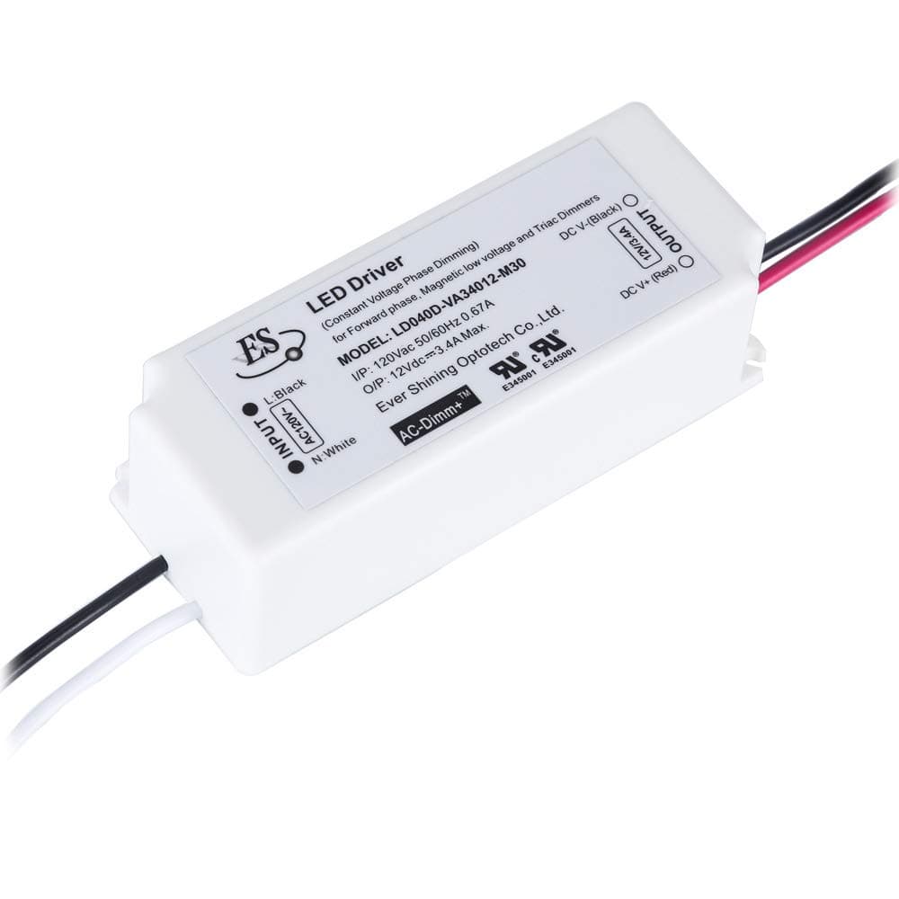 12V Dimmable LED Driver 40 Watt Triac Dimming 12 Volt Power Supply IP67 Waterproof Adapter 3.4A, Constant Voltage 40W Power Converter,120V to 12V Low Voltage Transformer