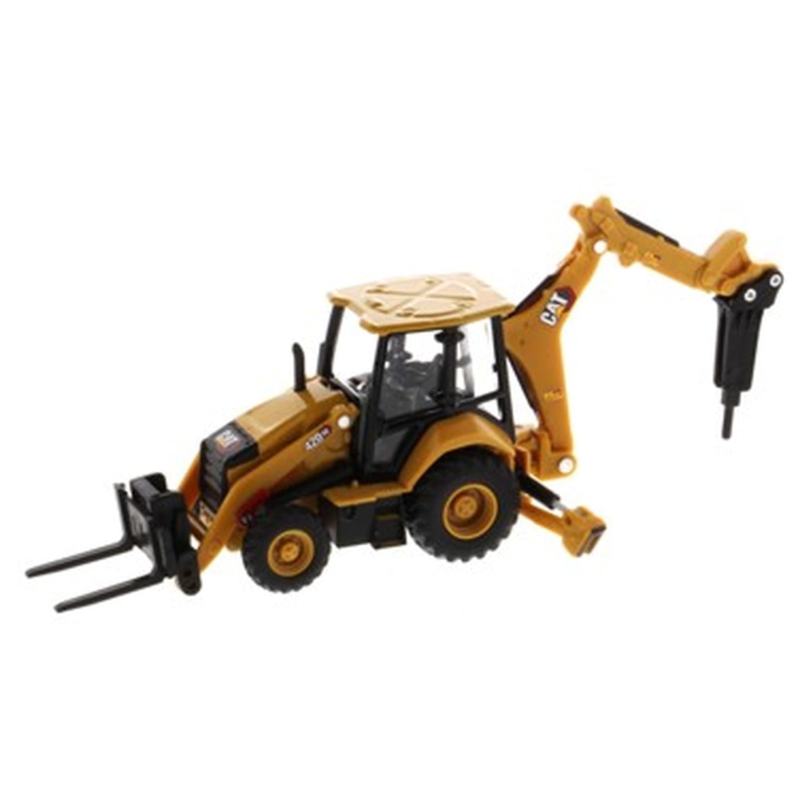 Diecast Masters 1/64 Caterpillar 420 XE Backhoe Loader with Auger, Forks, Arm & Hammer 85765