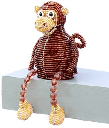 Monkey Shelf Sitter Beadworx Sculpture, Brown