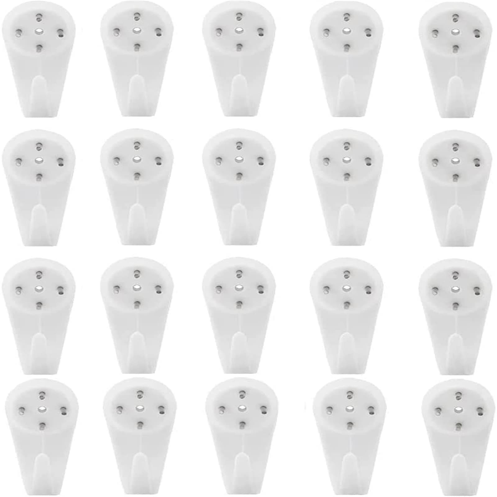 BOMEKS Non Trace Wall Hooks, 20 Pcs Plastic Hardwall Hanger Hooks Nail Picture Hanging Hooks for Painting Mirror Concrete Studs, White