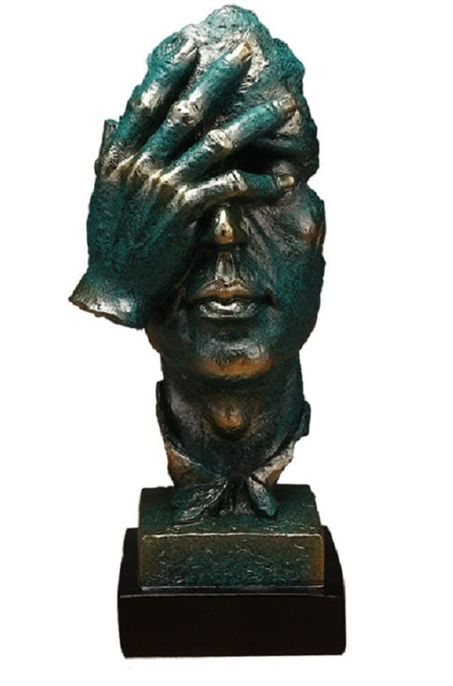 Creative Abstract The Thinker Statue, Hand & Face Statues and Sculptures for Home & Office Desk Decor 12" inches Hight Green (No Look)