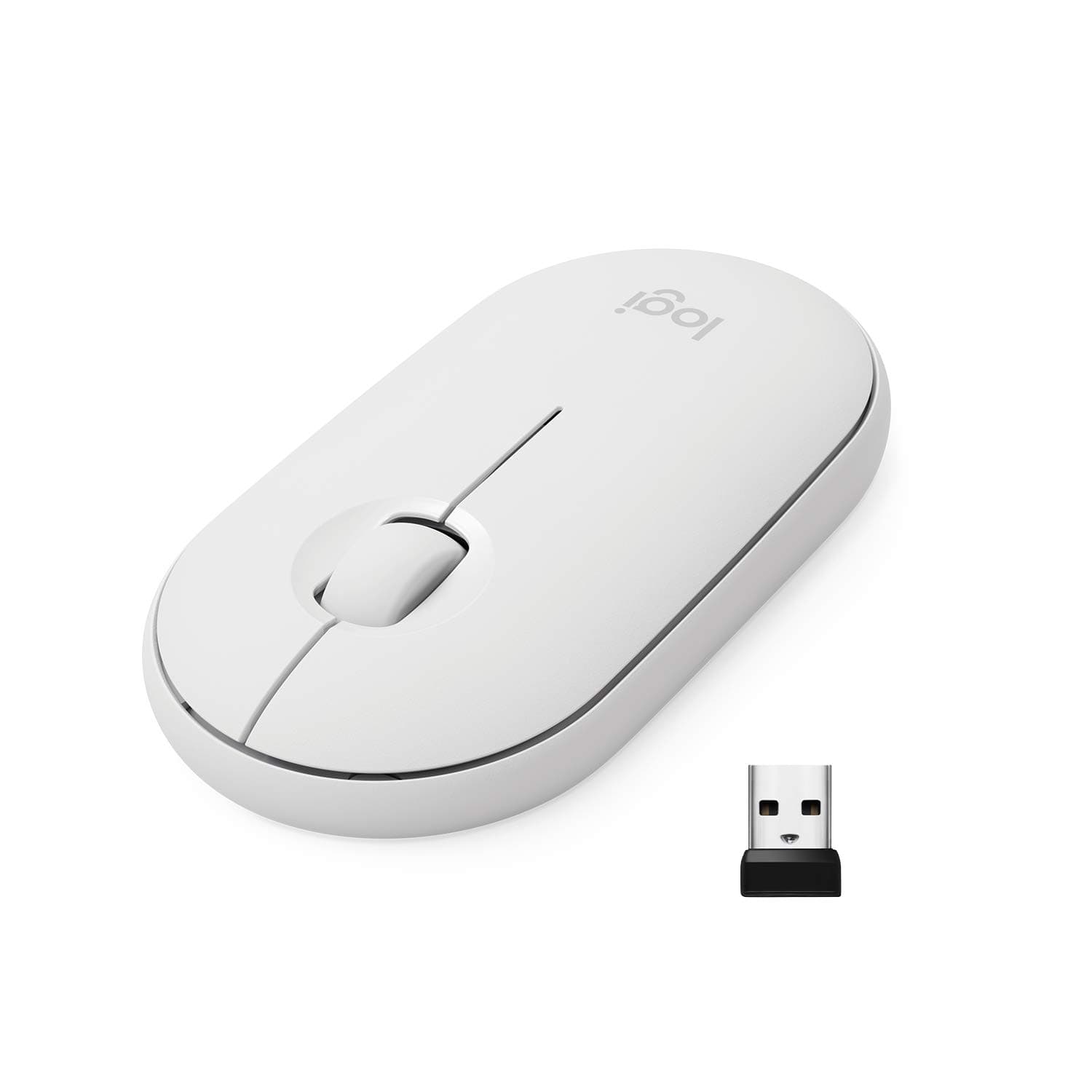 Logitech Pebble M350 Wireless Mouse with Bluetooth or USB - Silent, Slim Computer Mouse with Quiet Click for iPad, Laptop, PC, Mac - Off White