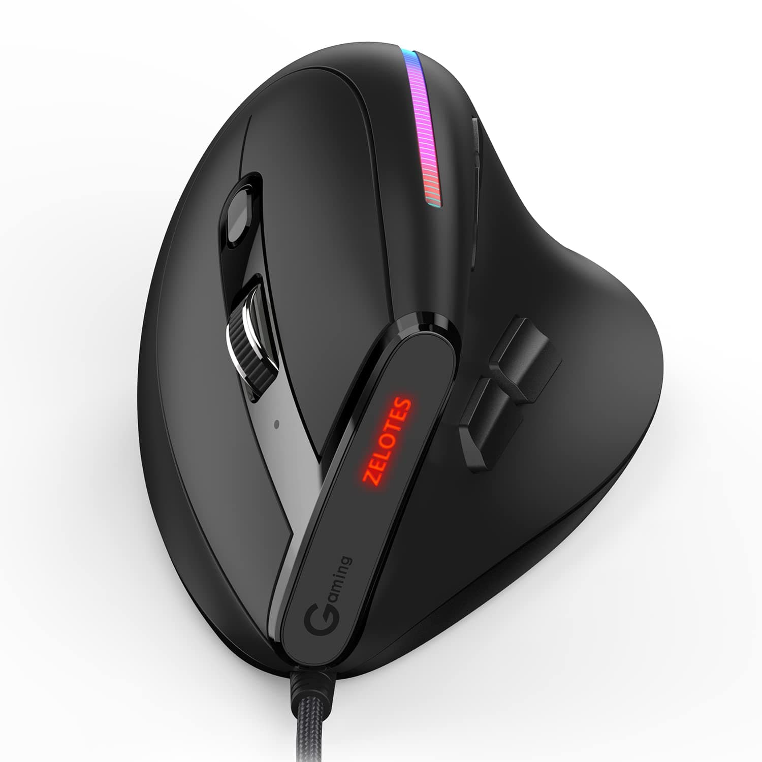 zelotes Wired Vertical Gaming Mouse,Ergonomic Design USB LED Optical Mouse with 9 Buttons and 4 Adjustable Sensitivity 1000/1600/2400/3200/4800/12800 DPI for Computer,Black… (T50Wired)