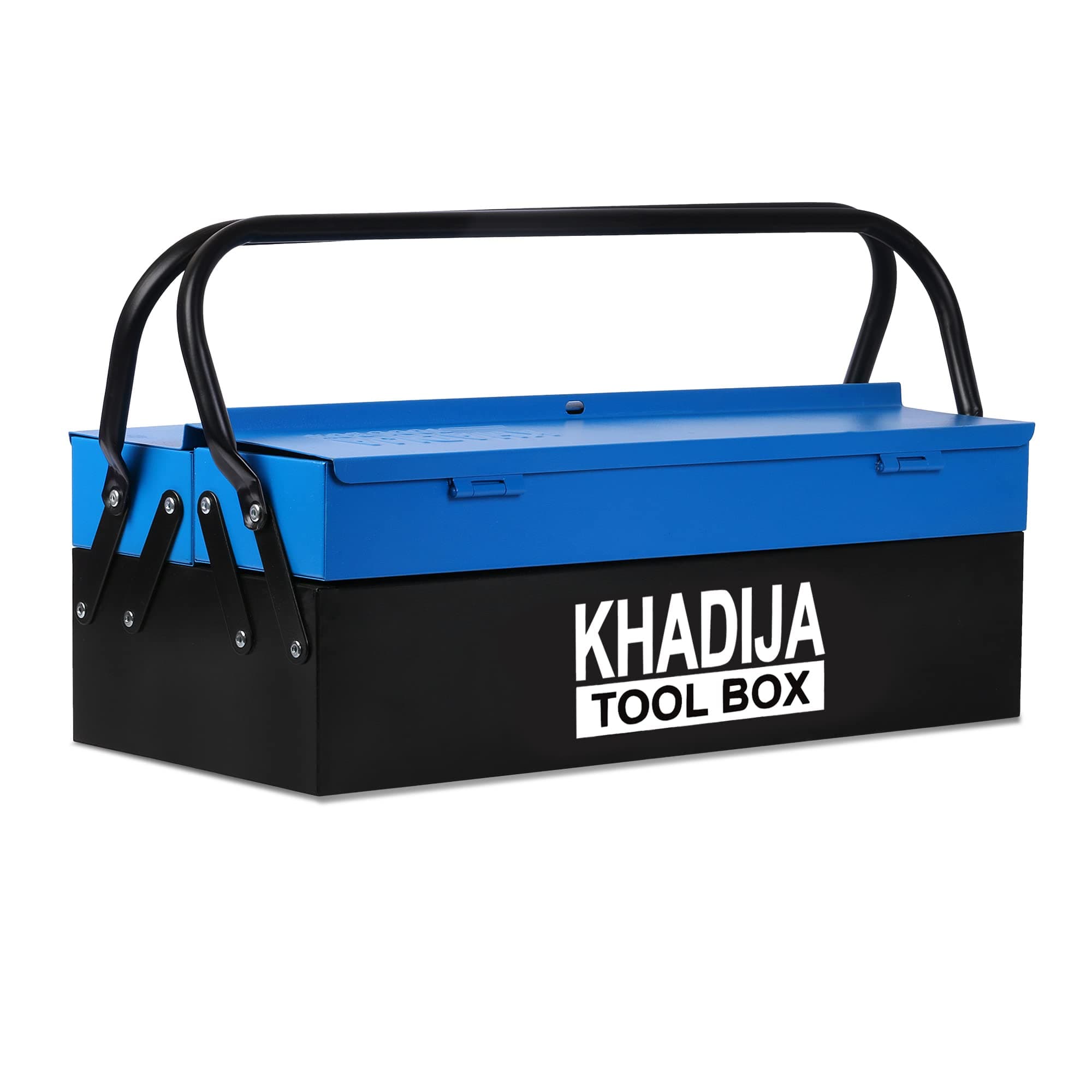 Metal 03 Compartment Double Handle Big Storage Professional Tool Box (BLACK BLUE)