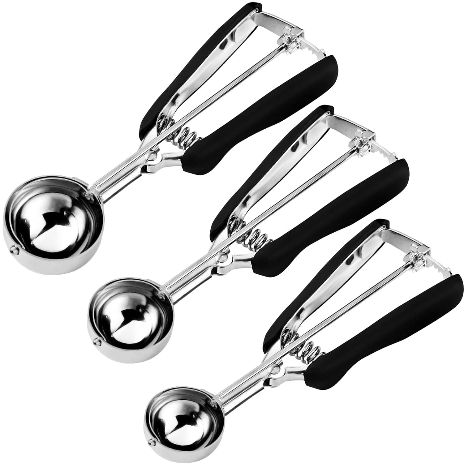 Cookie Scoop Set, Include 1 Tbsp/2 Tbsp/3 Tbsp, Cookie Dough Scoop, Cookie Scoops for Baking Set of 3, 18/8 Stainless Steel, Good Grip, Non-Slip, For Cookies Cupcake Muffin Ice Cream waffle