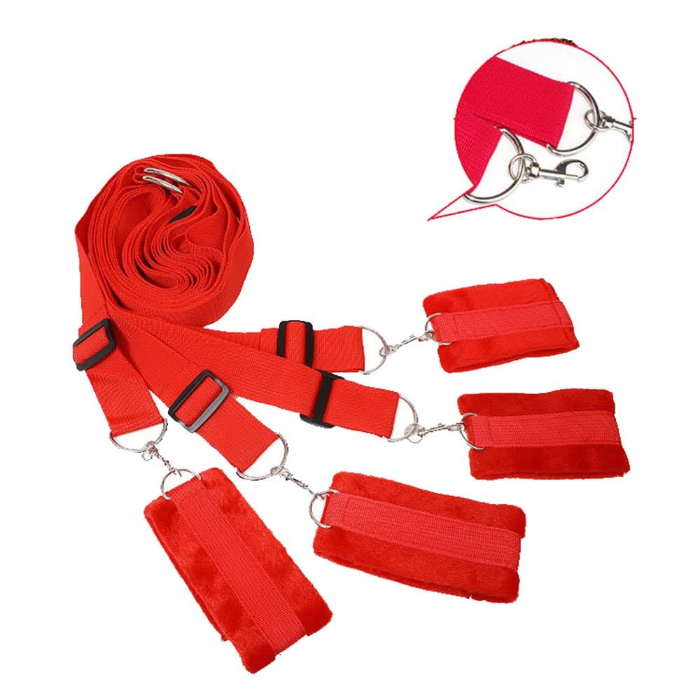 Green Spring Under Bed Restraints Kits with Soft Adjustable Hand Cuffs Straps for Legs, Ankles and Hands (Black, 1) (Red8)