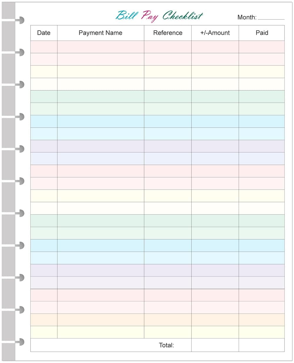 A4 TUL Bill Payment Checklist Refills - 50 Sheets/100 Pages Letter Size Monthly Budget Forms for 11-Disc Discbound Budget Planners, 8.5" x 11"