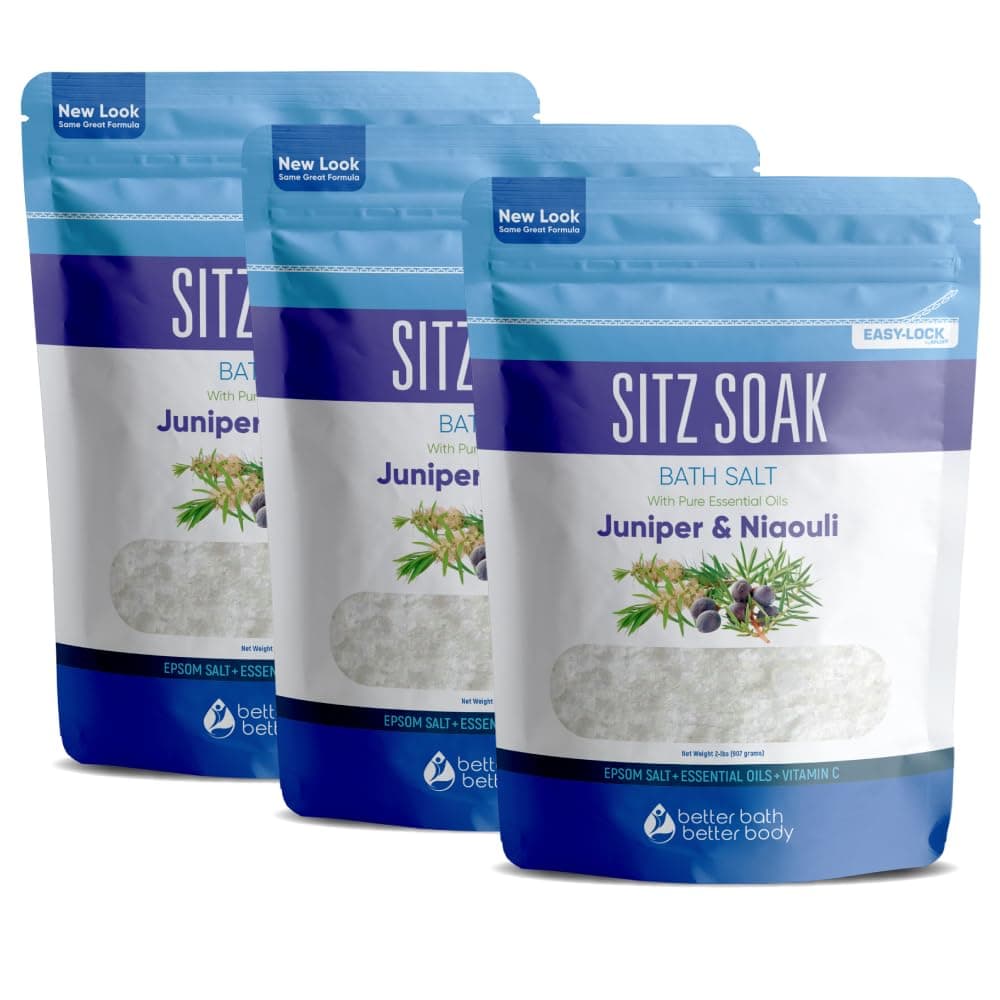 Sitz Bath Salt (3 Pack Soaks Bundle) Hemorrhoid Soothing Sitz Soak USP Grade Epsom Salt 3 Pouches 6 Lbs Total with Pure Essential Oils in BPA Free Pouch with Easy Press Seal Made in USA