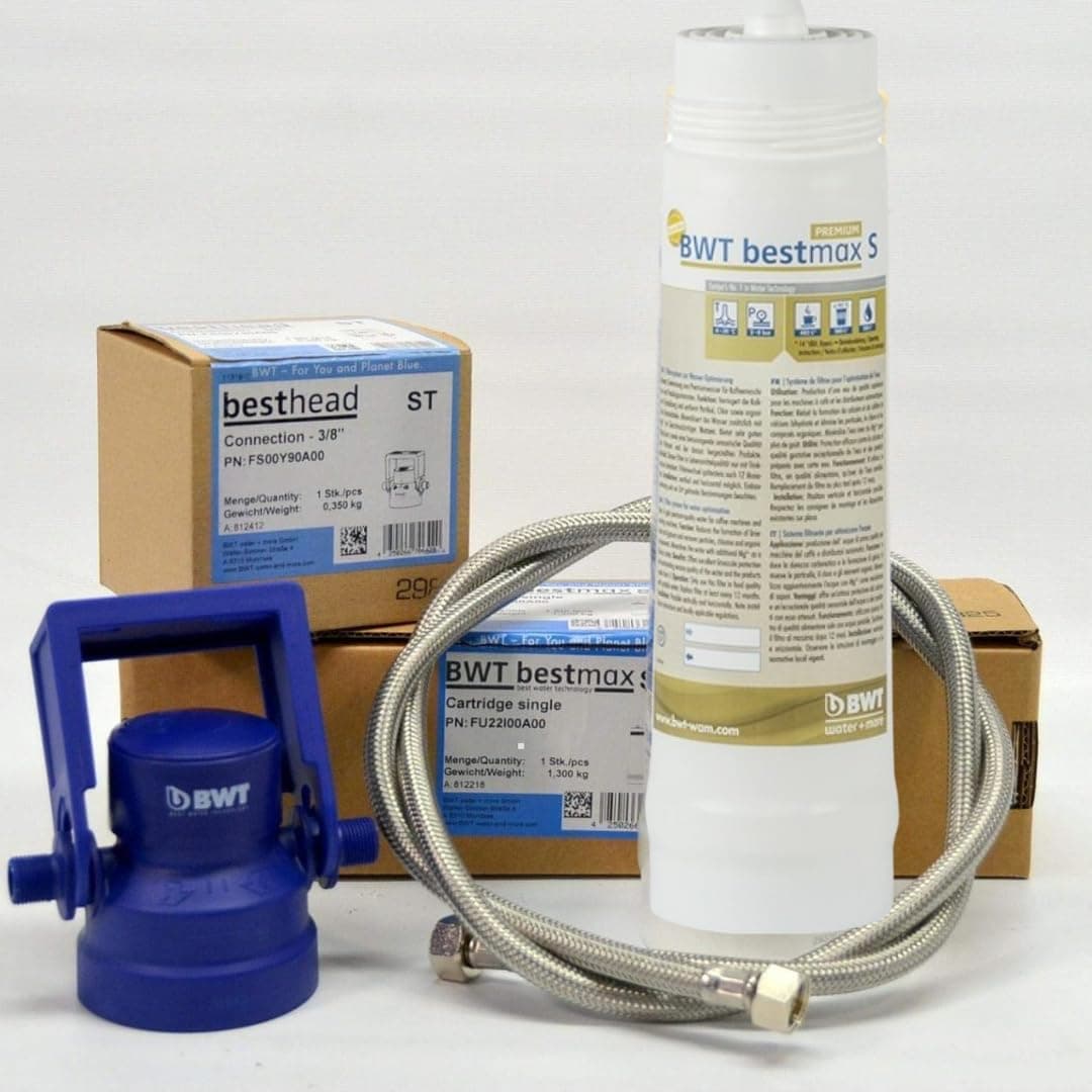 BWT Bestmax Premium S, All-in-One Complete Small Water Filter Kit, BWT Filter Best Head Standard, 3/8 in Hose Set (1.8 m Length)