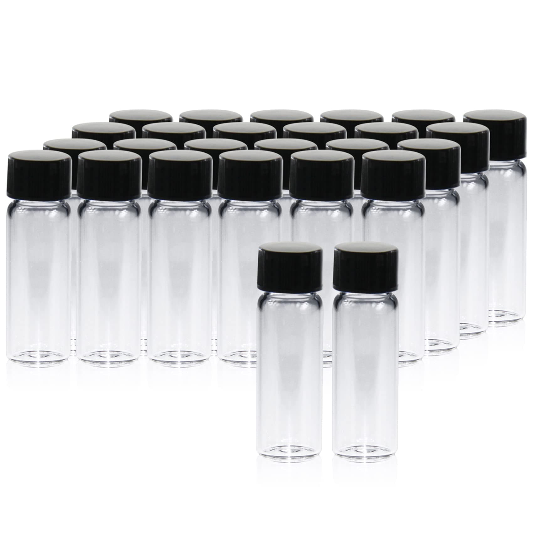 PEKYBIO 20 PCS 4 ML (1 dram) Clear Small Liquid Sample Glass Vials with Screw Caps, 15 mm Diameter x 45 mm Length Leak-Proof Vial, 13-425 Black Screw Cap with PE Liners