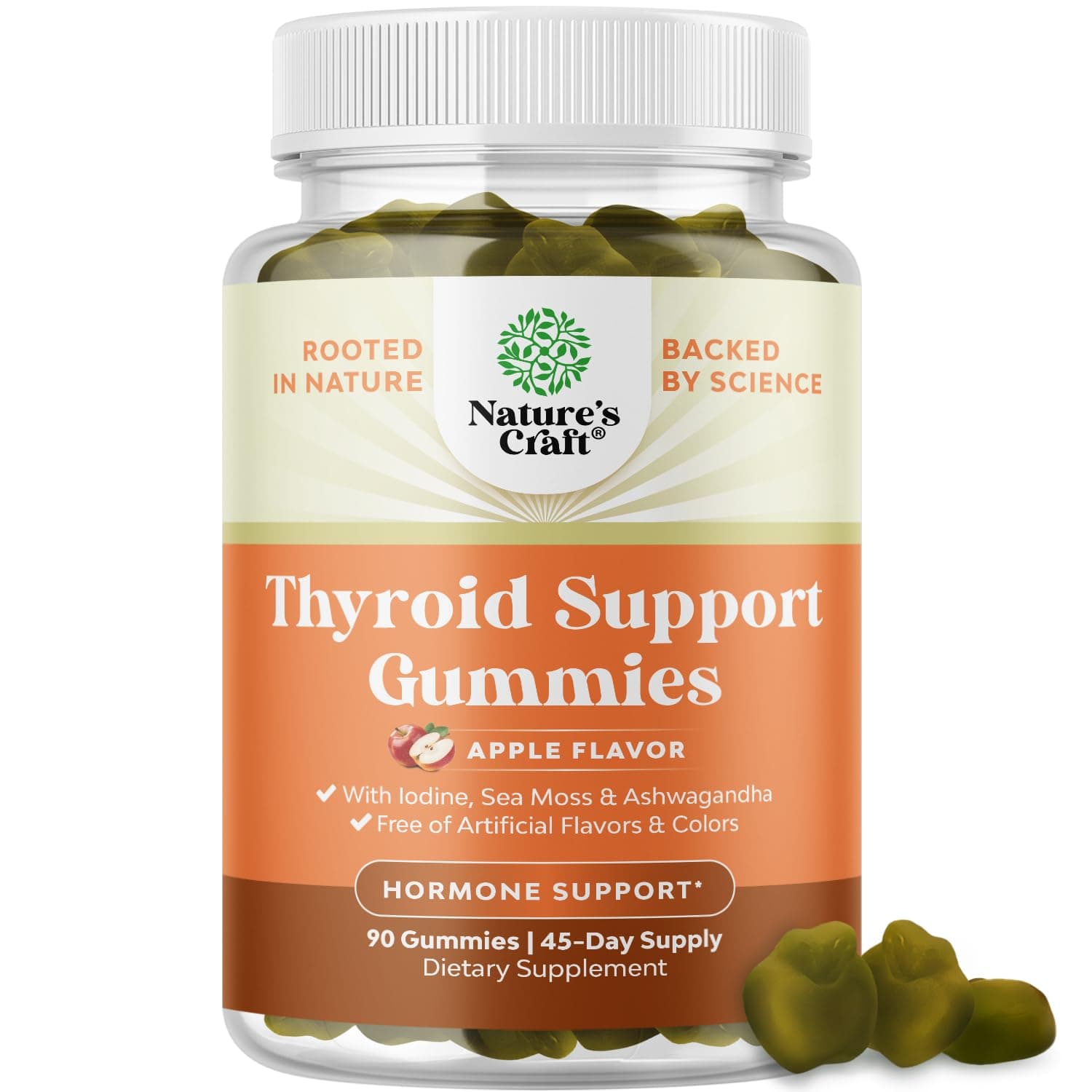 Vegan Thyroid Support Gummies with Sea Moss - Thyroid Support Gummies for Comprehensive Support for Men and Women with Iodine Selenium and Other Potent Vitamins - Gelatin-Free Non-GMO - 90 Count