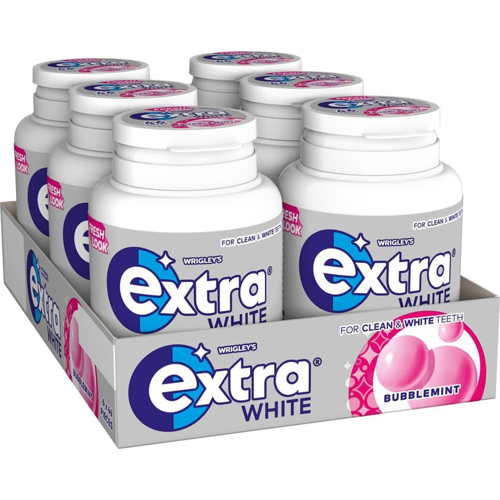 Extra White Bubblemint, Chewing Gum, Sugar Free, Chewing Gum Bulk Box, 6 Packs of 46 Pieces