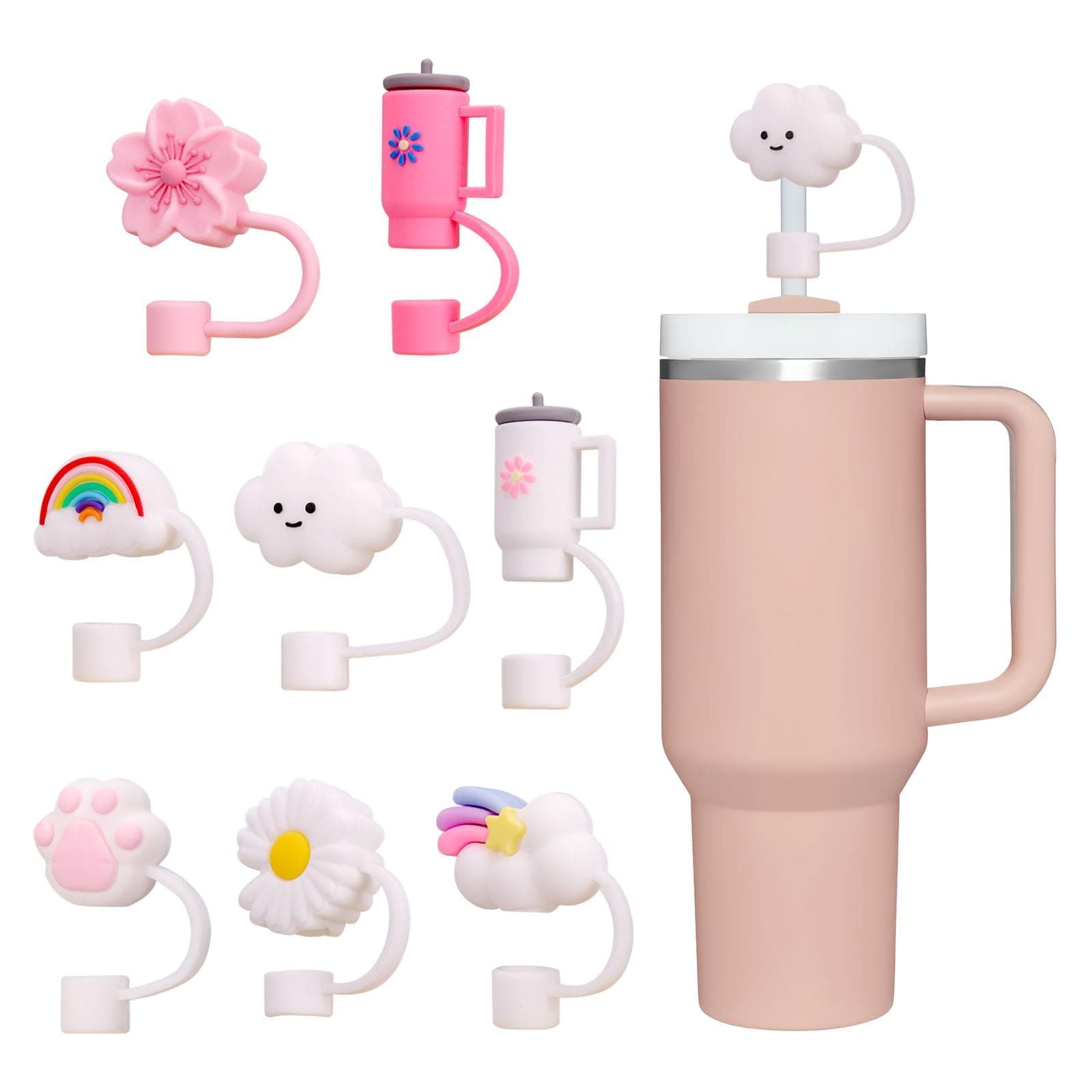 8pcs Straw Covers Cap for Stanley Cup, 10mm Dust-Proof Silicone Straw Toppers, Reusable Straws Cover Tips for Stanley 40/30 Oz Tumbler Accessories