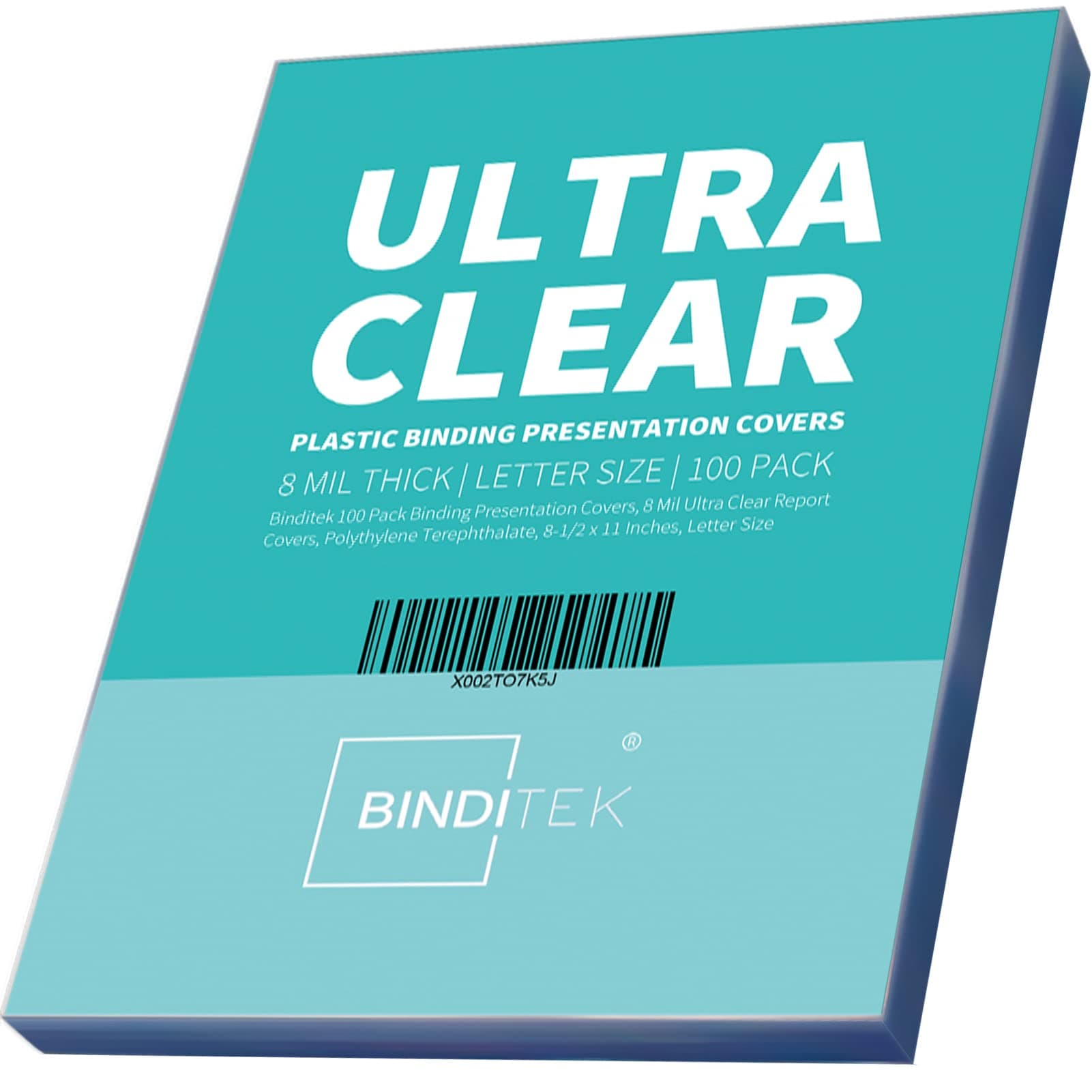 Binditek 100 Pack 8 Mil Ultra Clear Report Covers, Polythylene Terephthalate, 8.5 x 11 Inches, Letter Size, Square Corners, Un-Punched, for Students and Coworkers