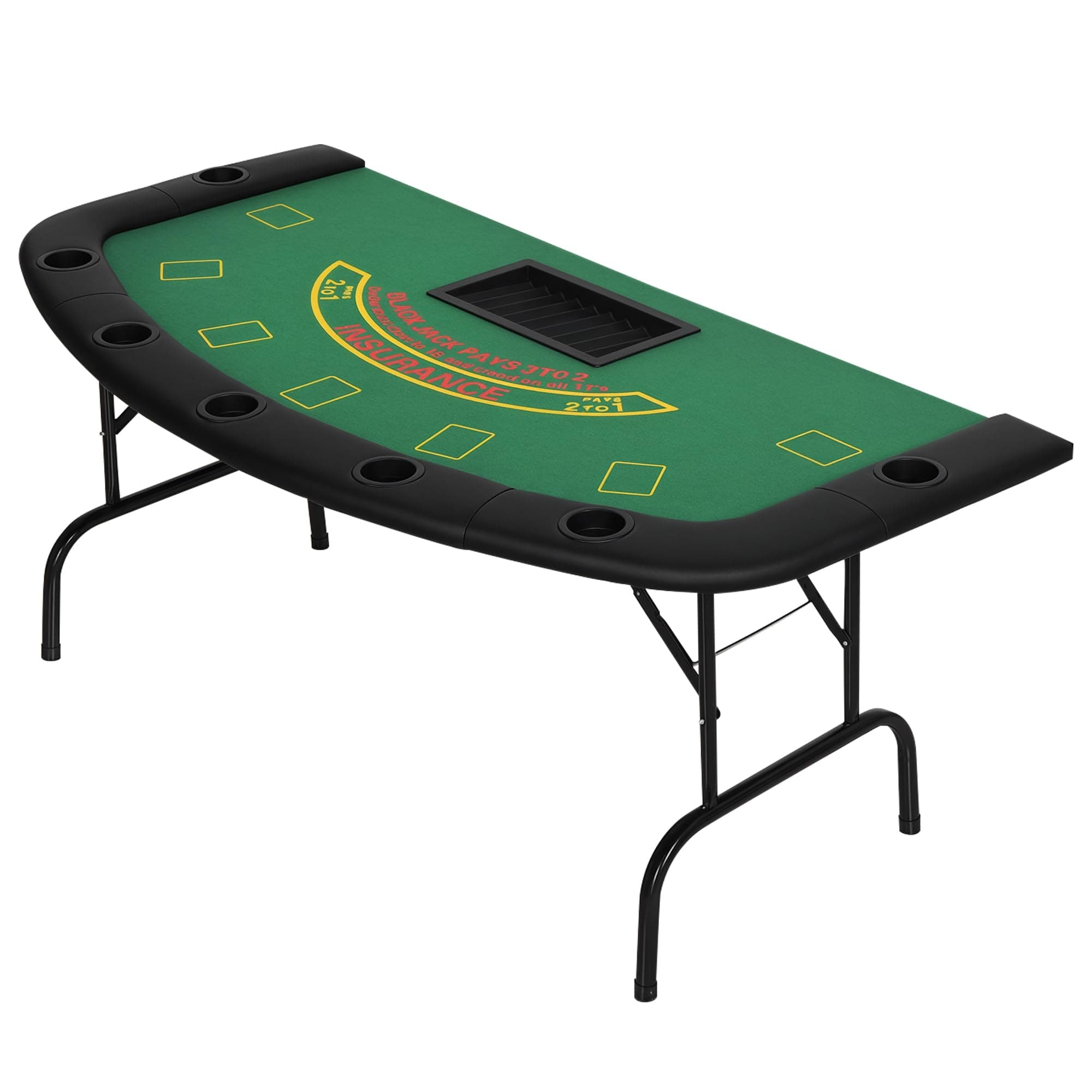 Soozier Poker Table Foldable, 72" Blackjack Table for 7 Players with Chip & Cup Holder, Green Felt