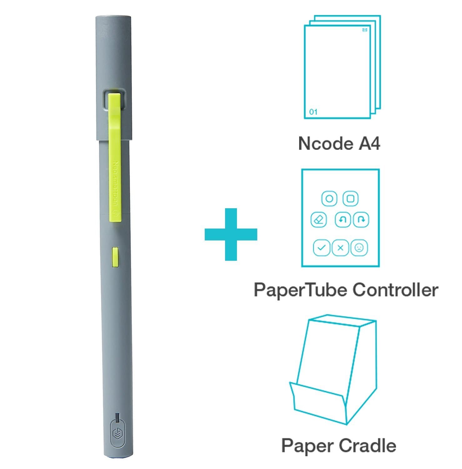 NEO SMARTPEN M1 Bluetooth Digital Pen Compatible with iOS, Android, Smartphones, Tablets, Windows (Grey) Bundle with PaperTube Video Creation Kit