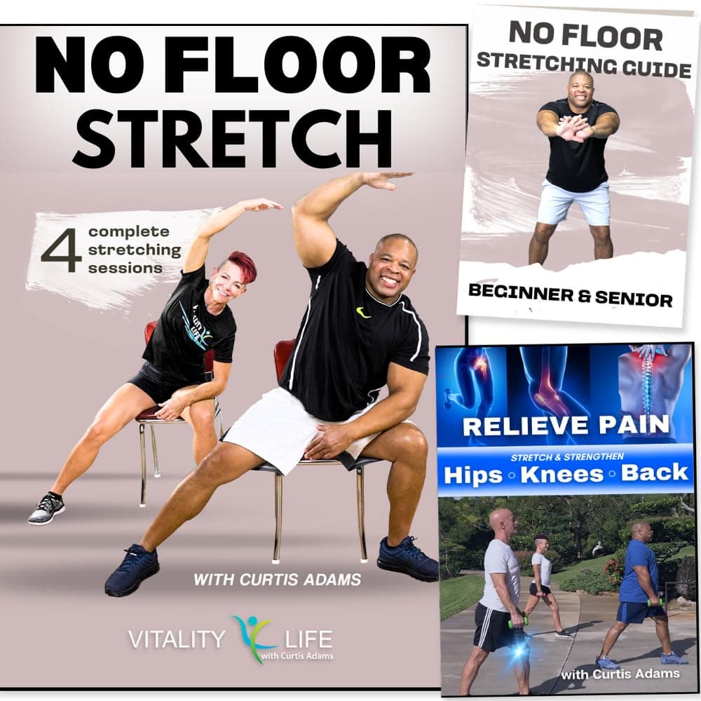 STRETCHING EXERCISES FOR SENIORS SET- 4 Complete Sessions. Increase Flexibility- Range of Motion- Relieve Pain. Stretch yourself healthy! Stretching to stay young. Fun exercise DVD Stretching Videos.