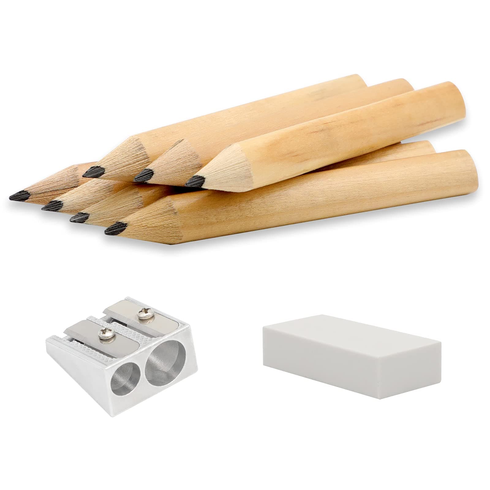 Short Triangular Fat Pencils for Kids Writing and Drawing, 3.5 Inch Fat Pencils for Preschoolers Toddlers Kindergarten with Eraser Sharpener(Pack of 7)