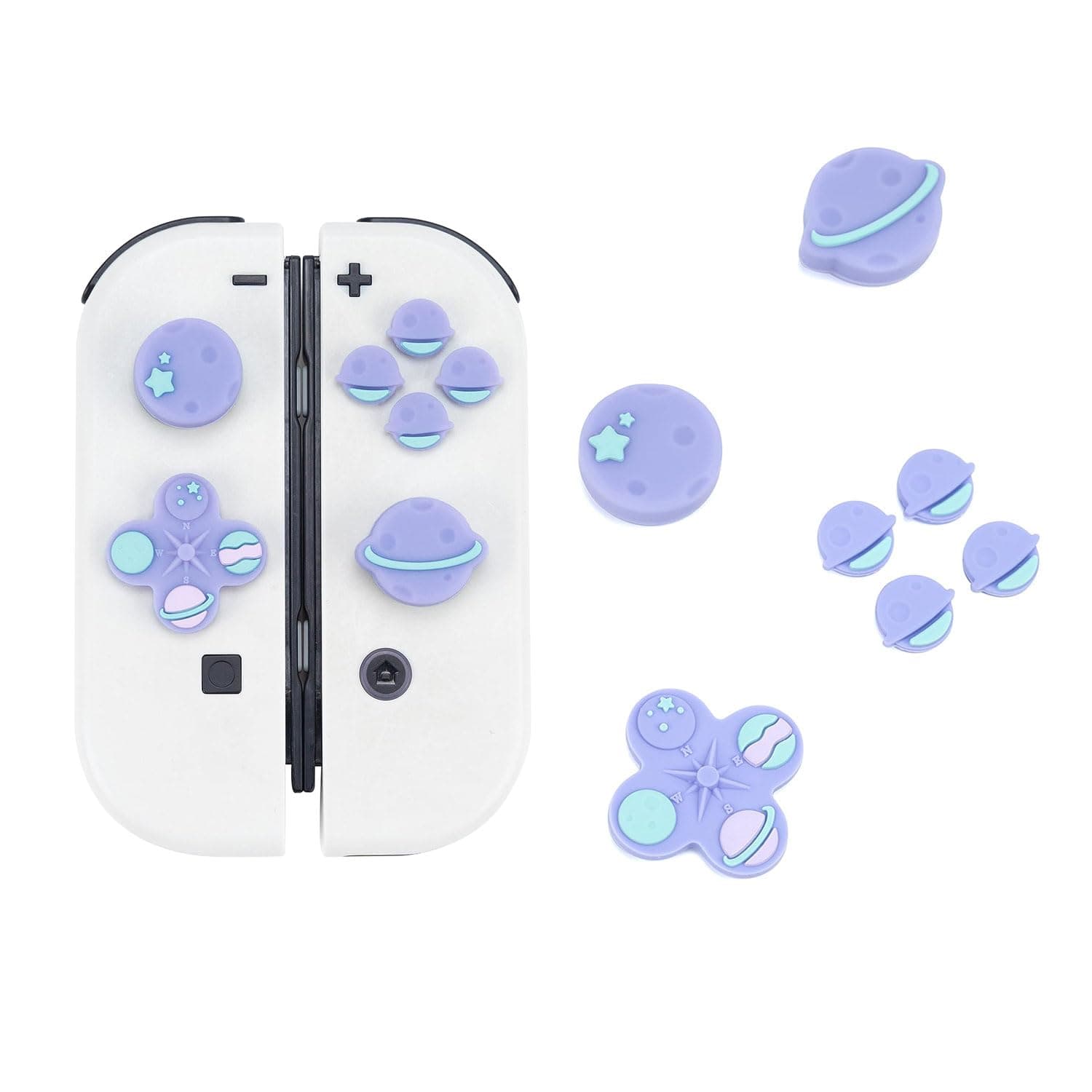 Cute Cross D-Pad Button Caps Silicone Thumb Grips Set, ABXY Key Buttons Sticker Joystick Cover Caps Compatible with Switch/OLED - Happy Planet