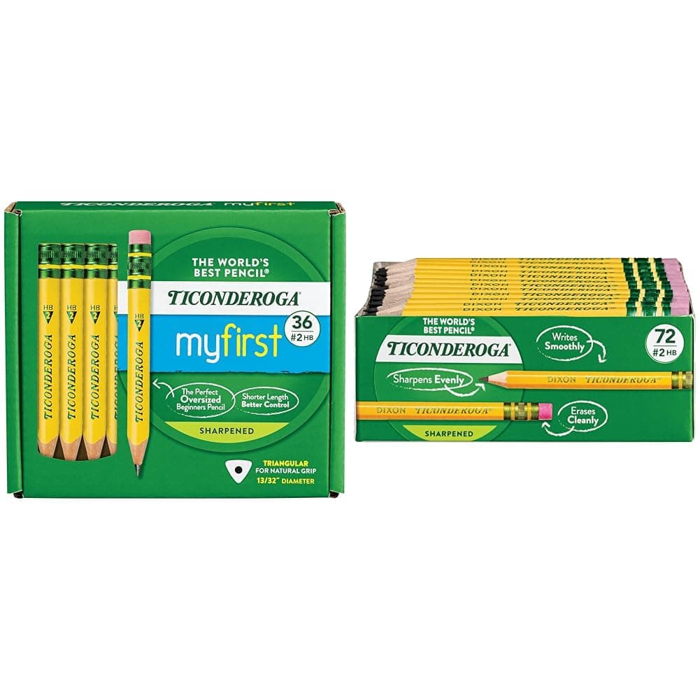 My First Short Triangular Wood-Cased Pencils, 36 Count Golf Pencils, Pre-Sharpened, With Erasers, 72 Count